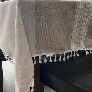 Elegant Cream and Brown Tablecloth with Tassels